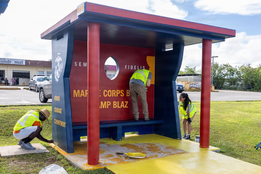 Camp Blaz Marines revitalize bus stop honoring Brig. Gen. Blaz