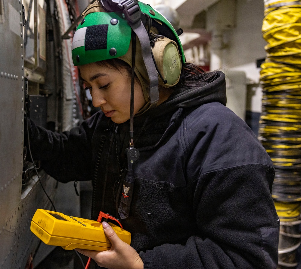 Sailors Assigned to HSM 51 Conduct Maintenance on Helicopters Aboard USS Dewey