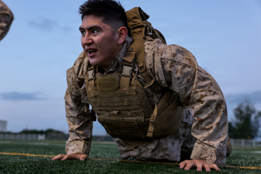 III Marine Expeditionary Force Support Battalion conducts physical training during Marine Corps Martial Arts Program