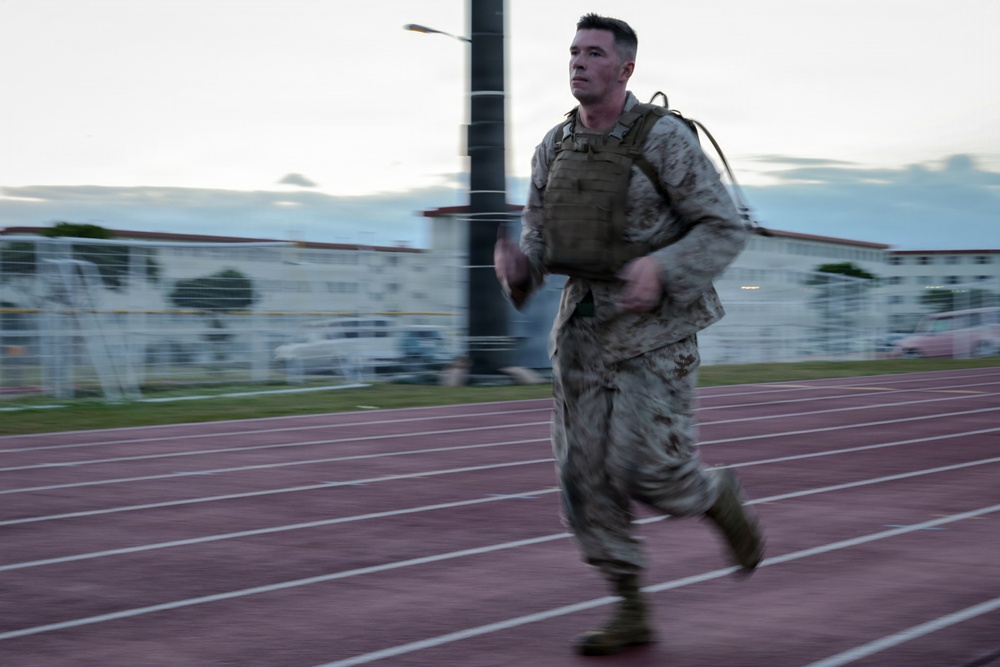 III Marine Expeditionary Force Support Battalion conducts physical training during Marine Corps Martial Arts Program