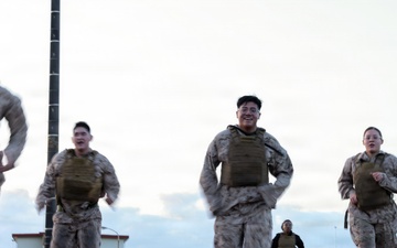 III Marine Expeditionary Force Support Battalion conducts physical training during Marine Corps Martial Arts Program