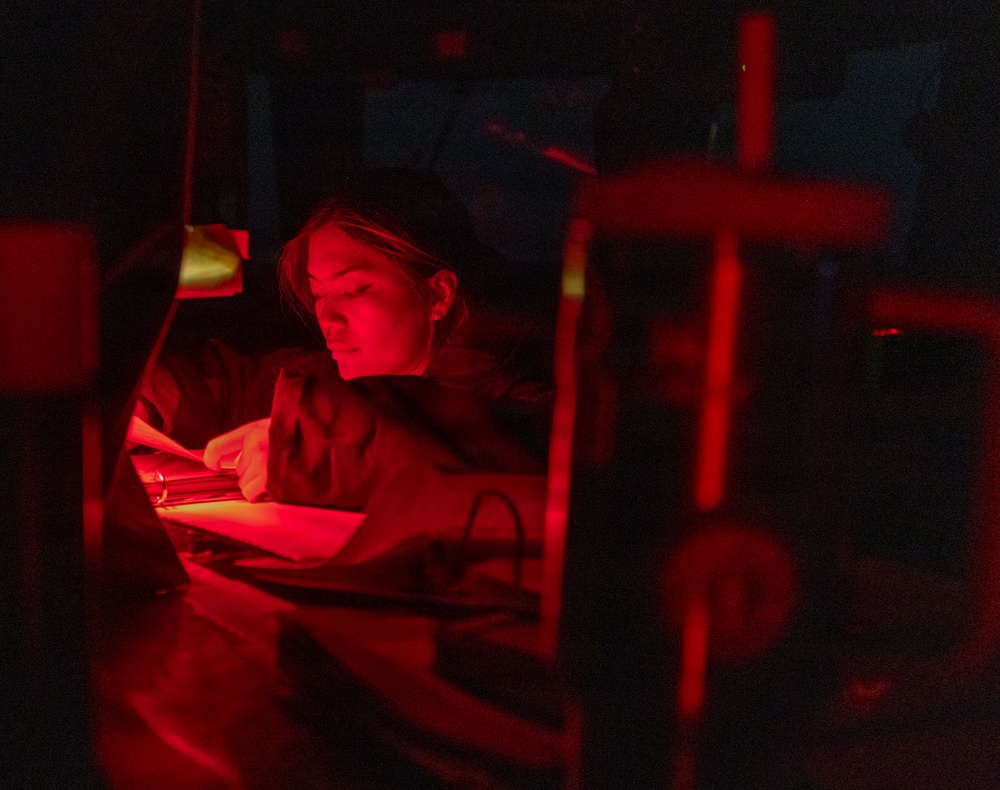 Sailors Aboard the USS Dewey Stand Watch While Operating in the Sea of Japan