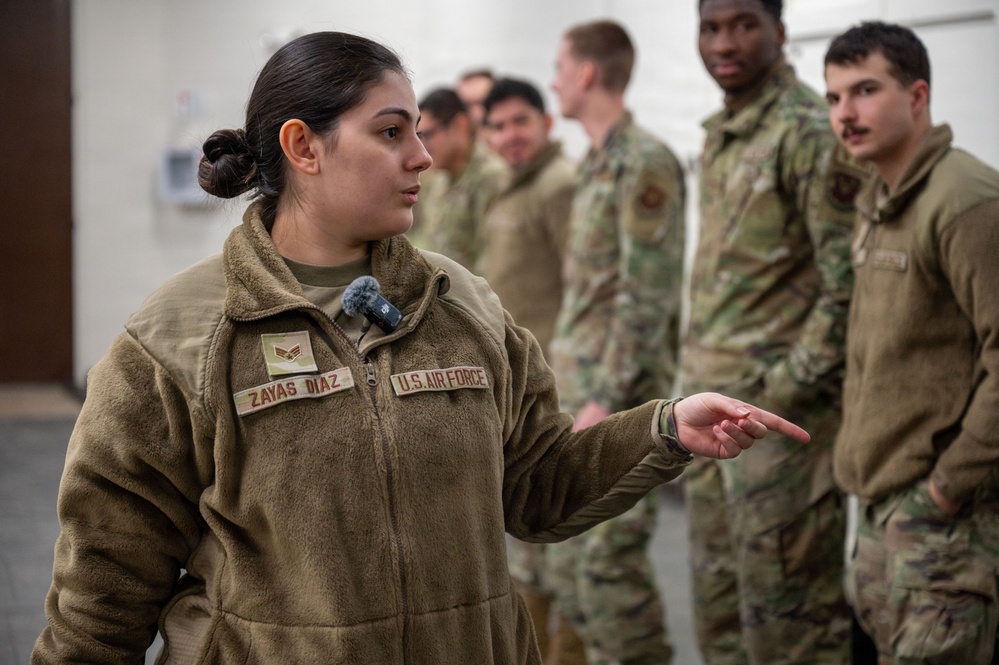 Senior Airman rises up, provides mass training to over 200 Airmen before deployment exercise