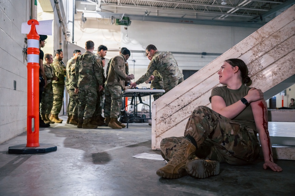 Senior Airman rises up, provides mass training to over 200 Airmen before deployment exercise