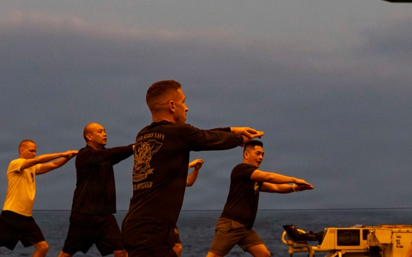 Abraham Lincoln conducts physical training