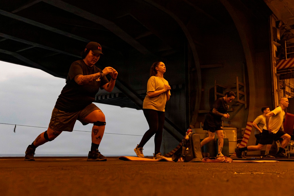 Abraham Lincoln conducts physical training