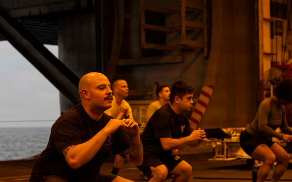 Abraham Lincoln conducts physical training