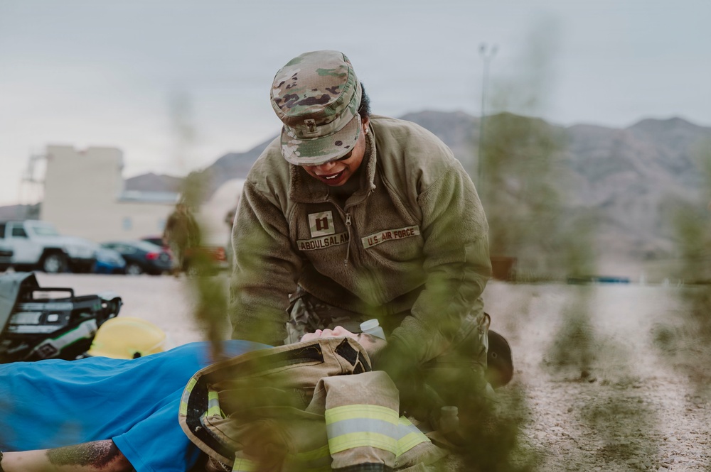 Airmen test emergency response during mass casualty exercise at Nellis AFB
