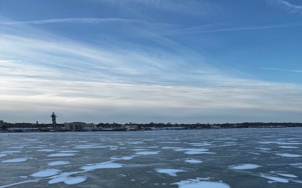 Coast Guard Cutter Bristol bay (WTGB 102) removes navigation hazards from ice on Lake Erie