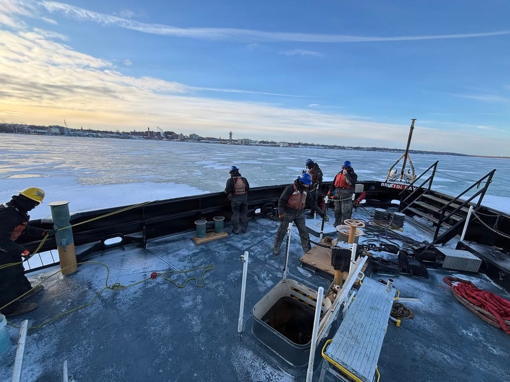 Coast Guard Cutter Bristol bay (WTGB 102) removes navigation hazards from ice on Lake Erie