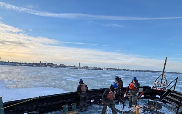 Coast Guard Cutter Bristol bay (WTGB 102) removes navigation hazards from ice on Lake Erie