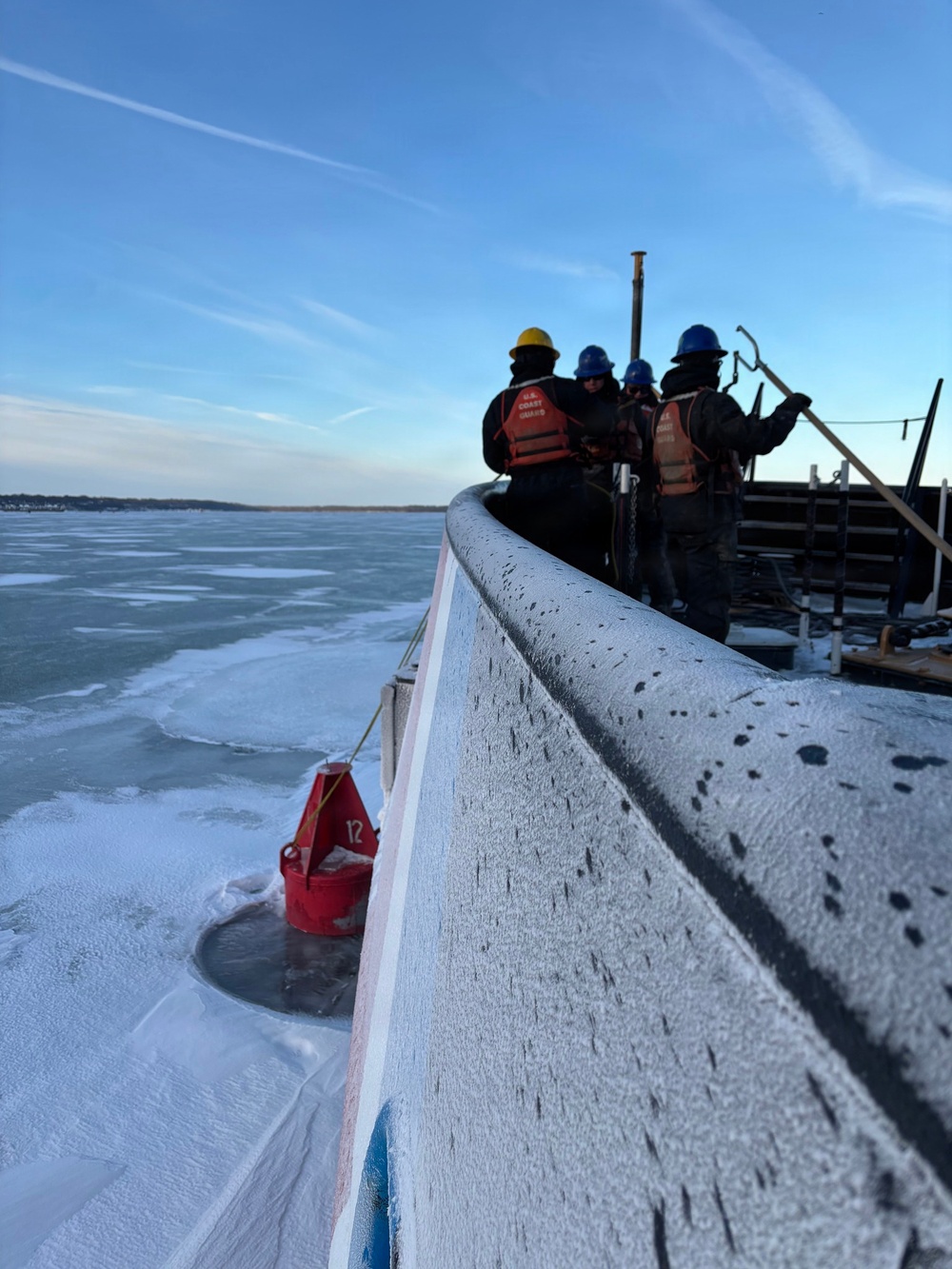 Coast Guard Cutter Bristol bay (WTGB 102) removes navigation hazards from ice on Lake Erie