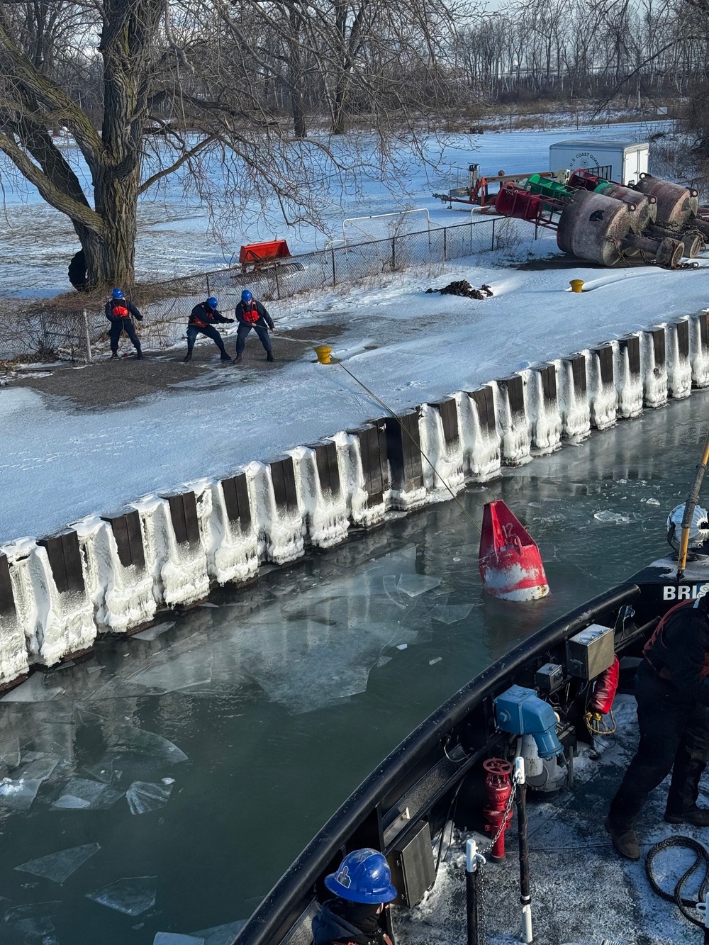 Coast Guard Cutter Bristol bay (WTGB 102) removes navigation hazards from ice on Lake Erie