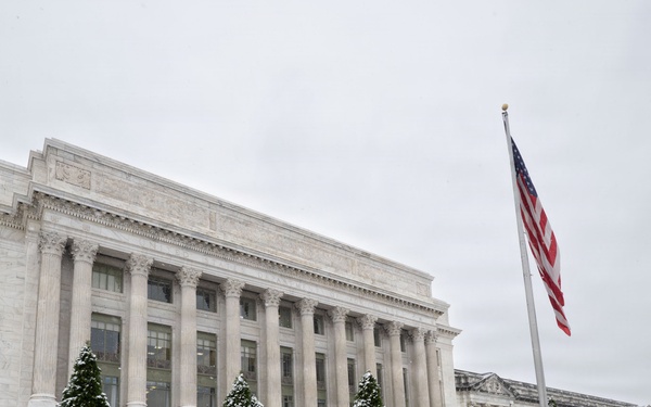 Whitten Building in the snow.