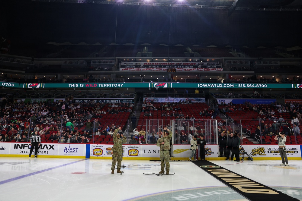 Iowa National Guard rappel team at Iowa Wild game
