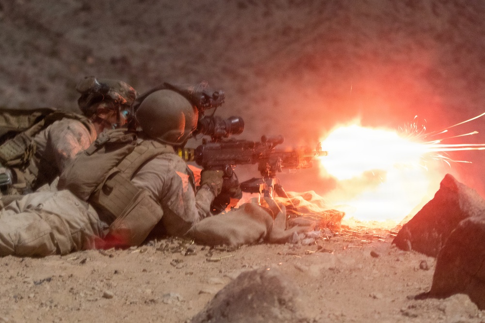 U.S. Marines with 3rd Bn, 7th Marines take part in night company attacks during SLTE