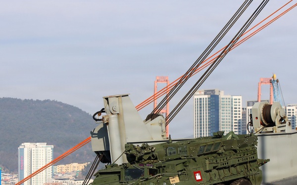 U.S. Army vehicles arrive in Busan during KRF exercise