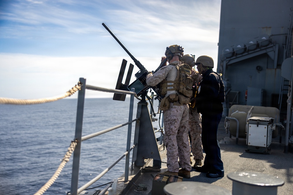 11th MEU Marines, Sailors Conduct a Live-Fire Integration Range Aboard USS Comstock