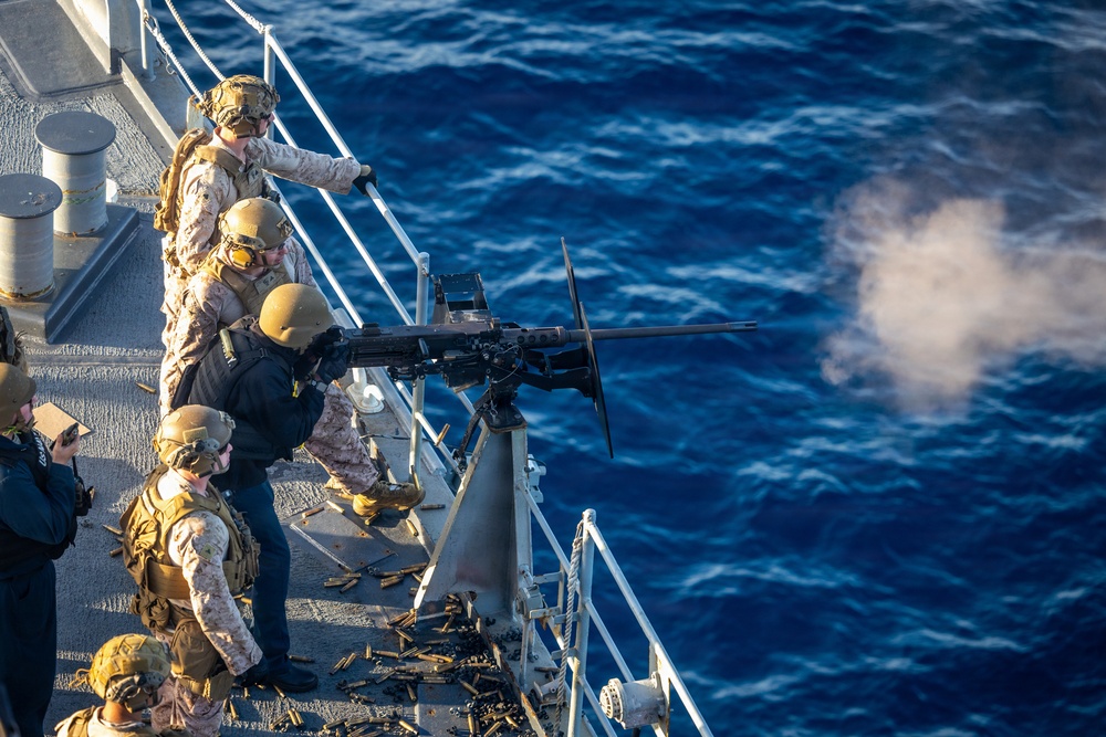11th MEU Marines, Sailors Conduct a Live-Fire Integration Range Aboard USS Comstock