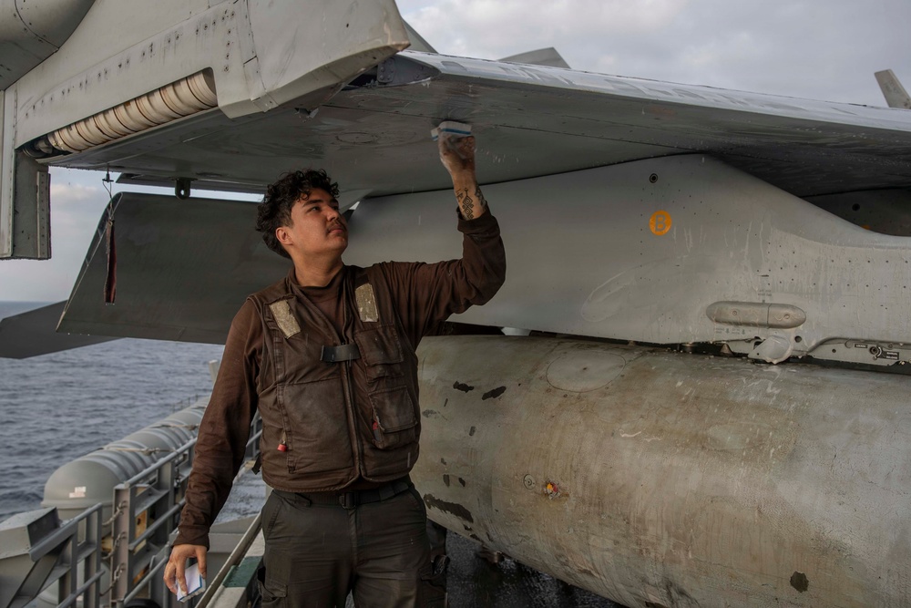 Abraham Lincoln Conducts Routine Aircraft Maintenance