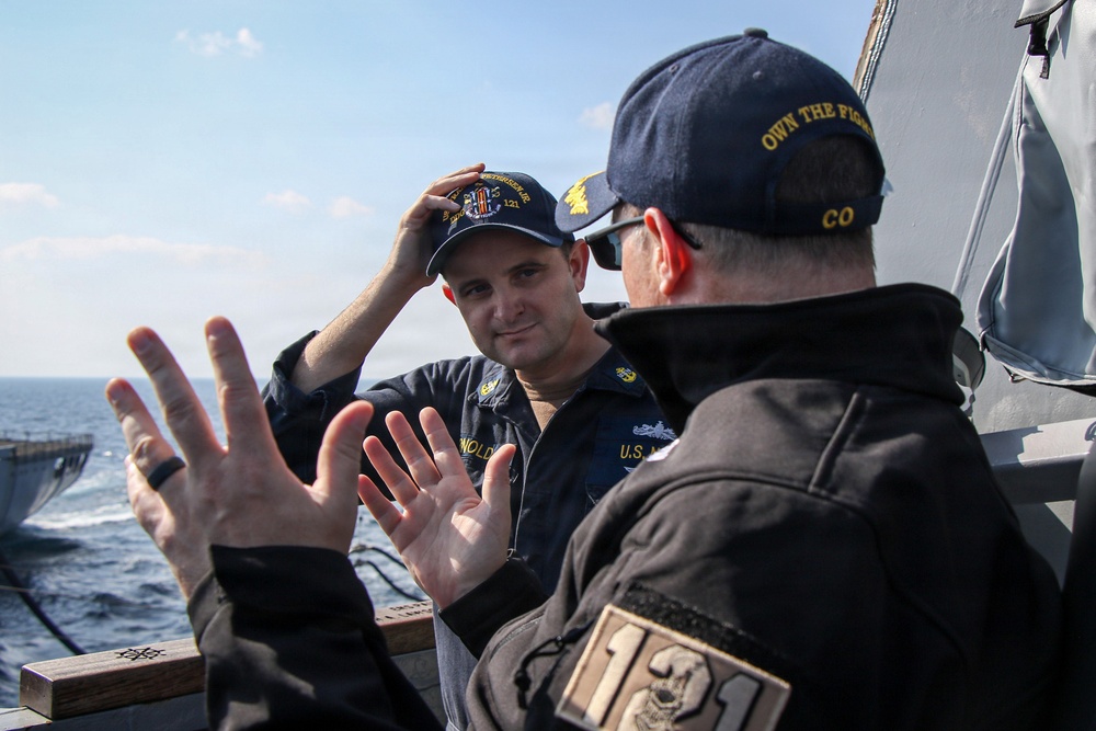 Frank E. Petersen Jr. conducts replenishment-at-sea with Henry J. Kaiser