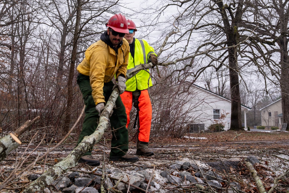 U.S. Forest Service Cut and Toss Crews Clear Debris after Winter Storms in Tennessee