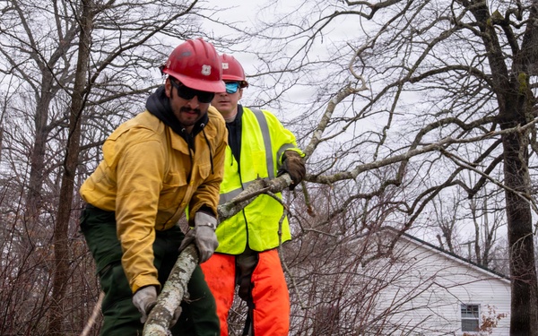 U.S. Forest Service Cut and Toss Crews Clear Debris after Winter Storms in Tennessee