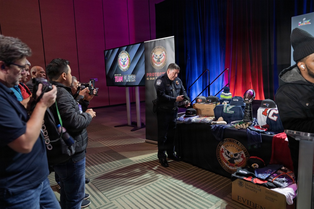 CBP Office of Trade gives press conference on Intellectual Property Rights in preparation for Super Bowl LX