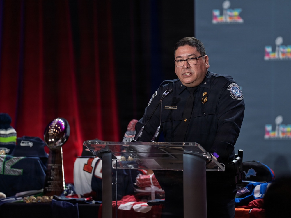 CBP Office of Trade gives press conference on Intellectual Property Rights in preparation for Super Bowl LX