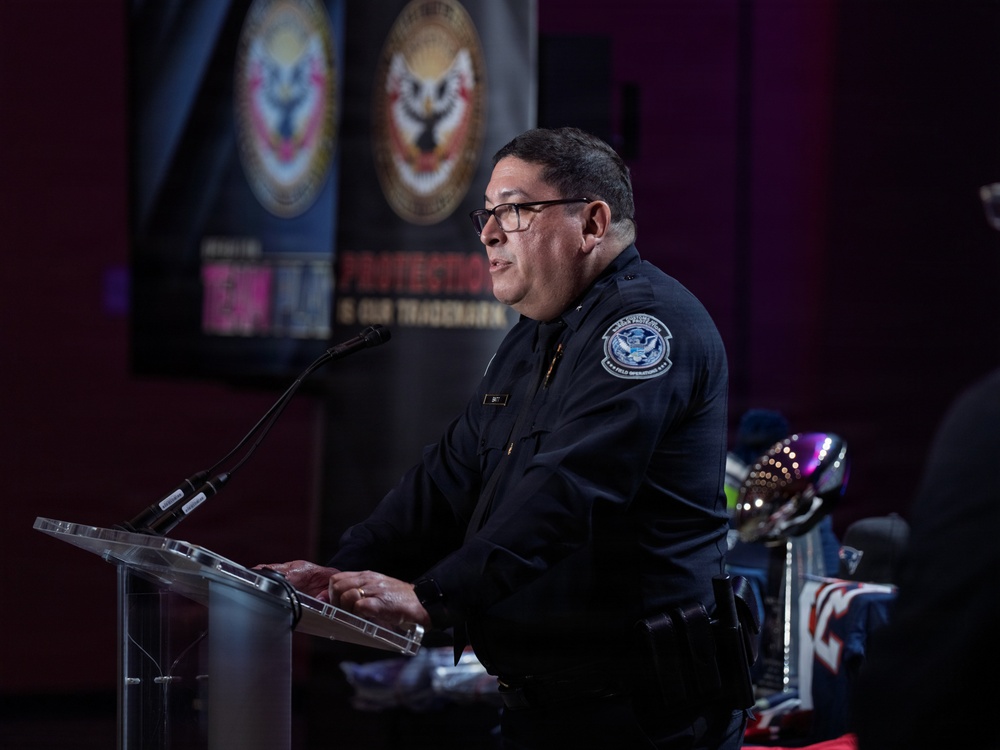 CBP Office of Trade gives press conference on Intellectual Property Rights in preparation for Super Bowl LX