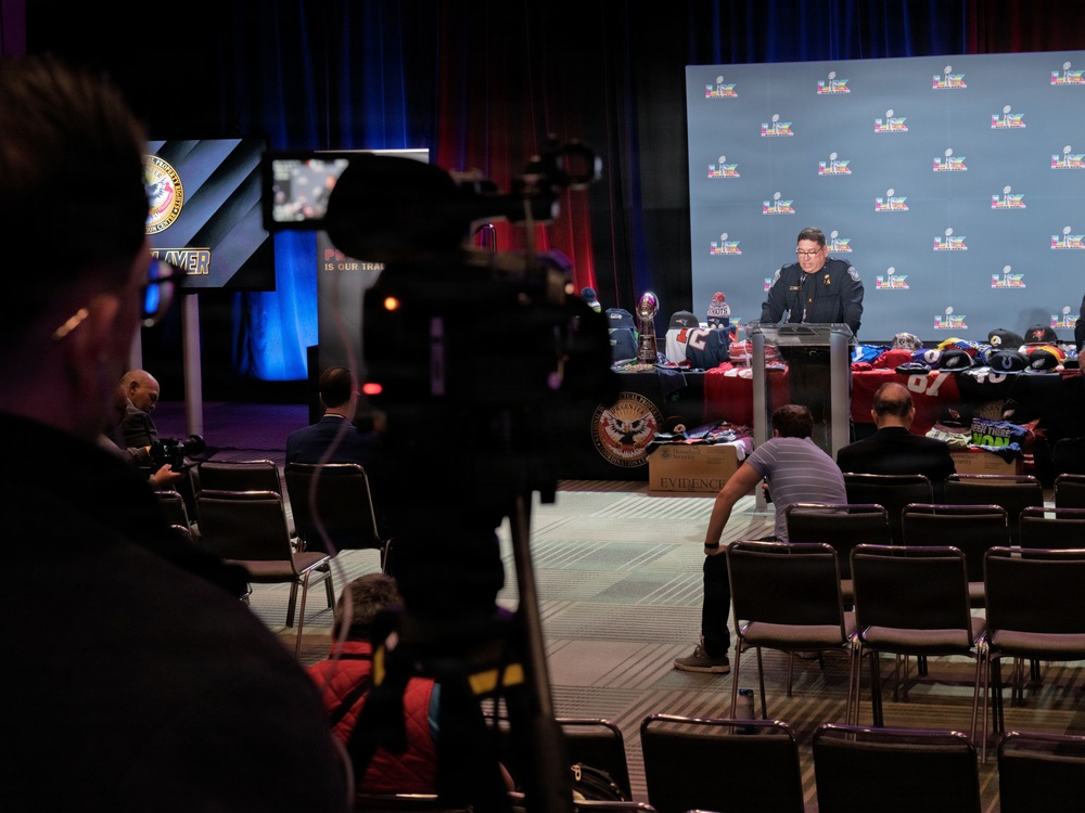 CBP Office of Trade gives press conference on Intellectual Property Rights in preparation for Super Bowl LX