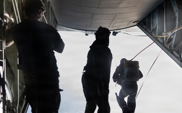 Navy EOD Mobile Unit 1 conducts KC-130J static line jump