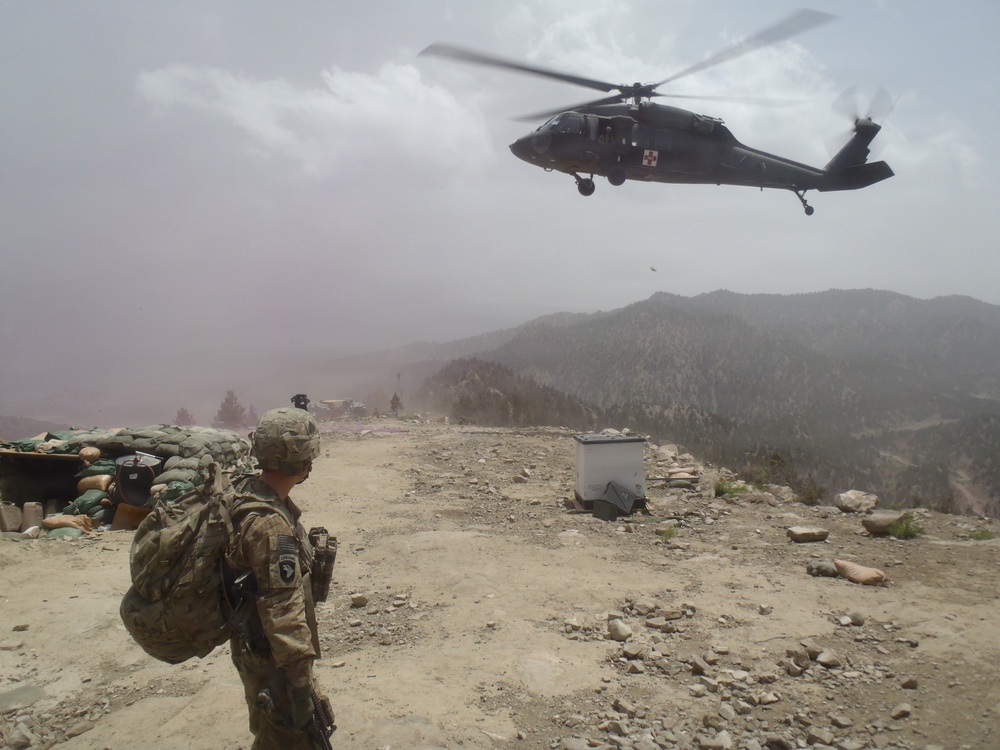 Soldier awaits MEDIVAC