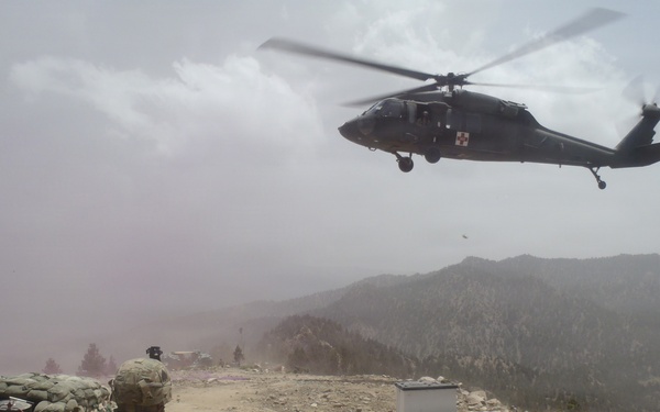 Soldier awaits MEDIVAC