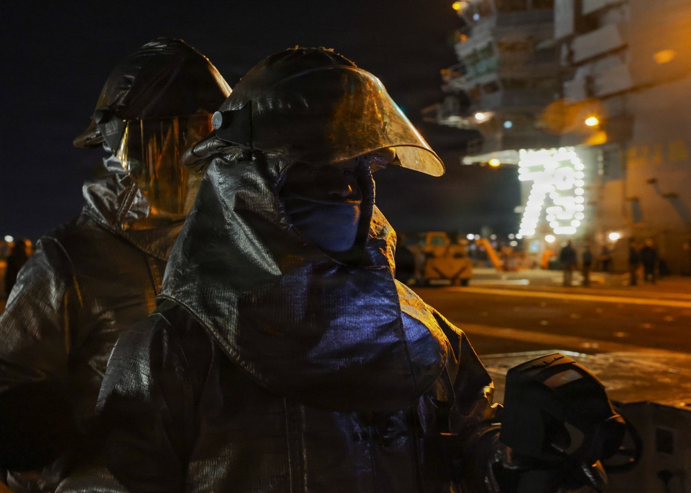 PCU John F. Kennedy Conducts Flight Deck Fire Drill
