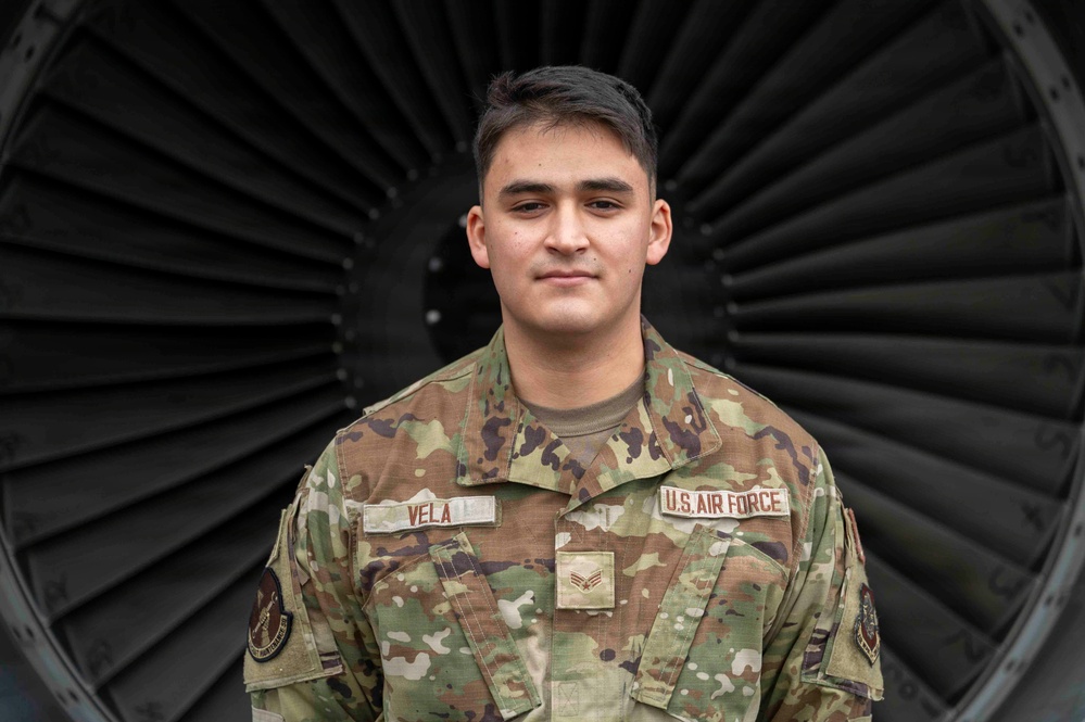 Ahead of his stripes: Senior Airman Vela leads aerospace propulsion