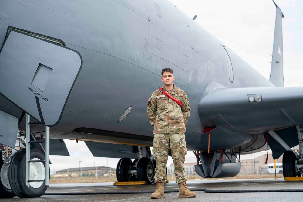 Ahead of his stripes: Senior Airman Vela leads aerospace propulsion