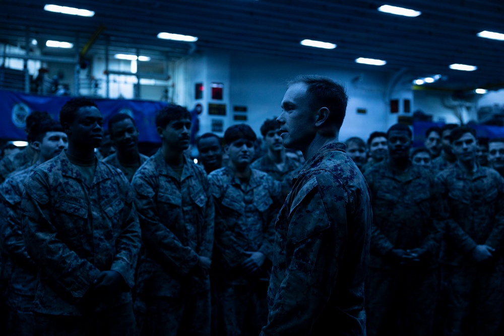 11th MEU Marines, Sailors Conduct a Formation Aboard USS Boxer