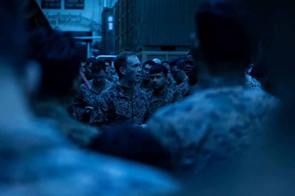 11th MEU Marines, Sailors Conduct a Formation Aboard USS Boxer