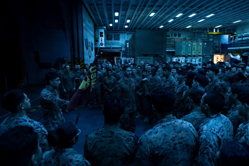 11th MEU Marines, Sailors Conduct a Formation Aboard USS Boxer