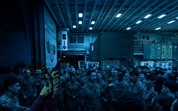 11th MEU Marines, Sailors Conduct a Formation Aboard USS Boxer