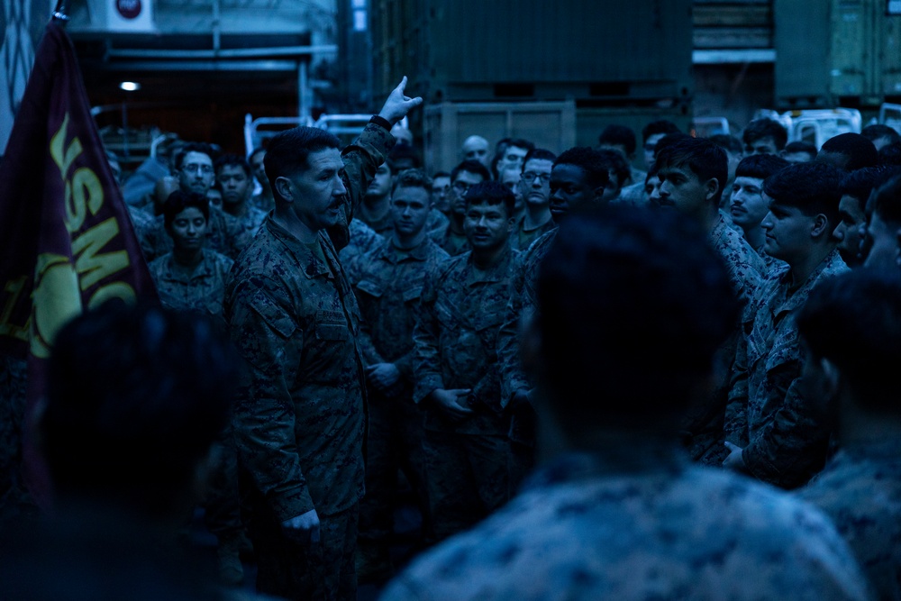 11th MEU Marines, Sailors Conduct a Formation Aboard USS Boxer