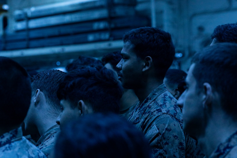 11th MEU Marines, Sailors Conduct a Formation Aboard USS Boxer