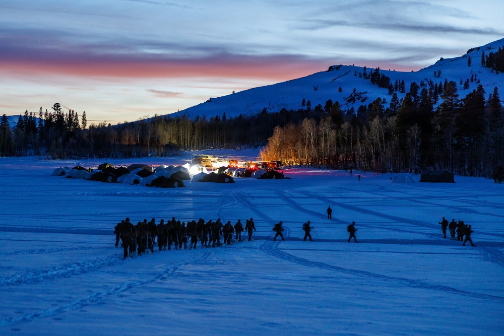 U.S. Marines with 2nd Bn., 4th Marines attend mountain survival class during MTX 1-26