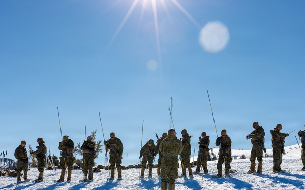 U.S. Marines with 2nd Bn., 4th Marines attend mountain survival class during MTX 1-26