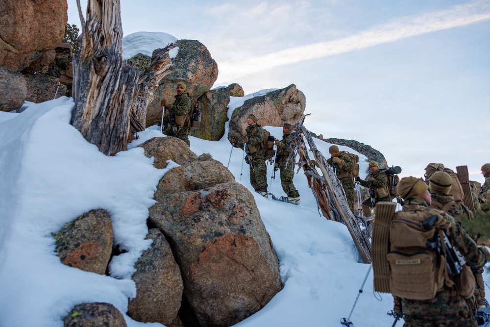 U.S. Marines with 2nd Bn., 4th Marines attend mountain survival class during MTX 1-26