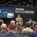 Col. Shannon DaSilva, Space Delta 10's commander, presents at the Space Mobility Conference