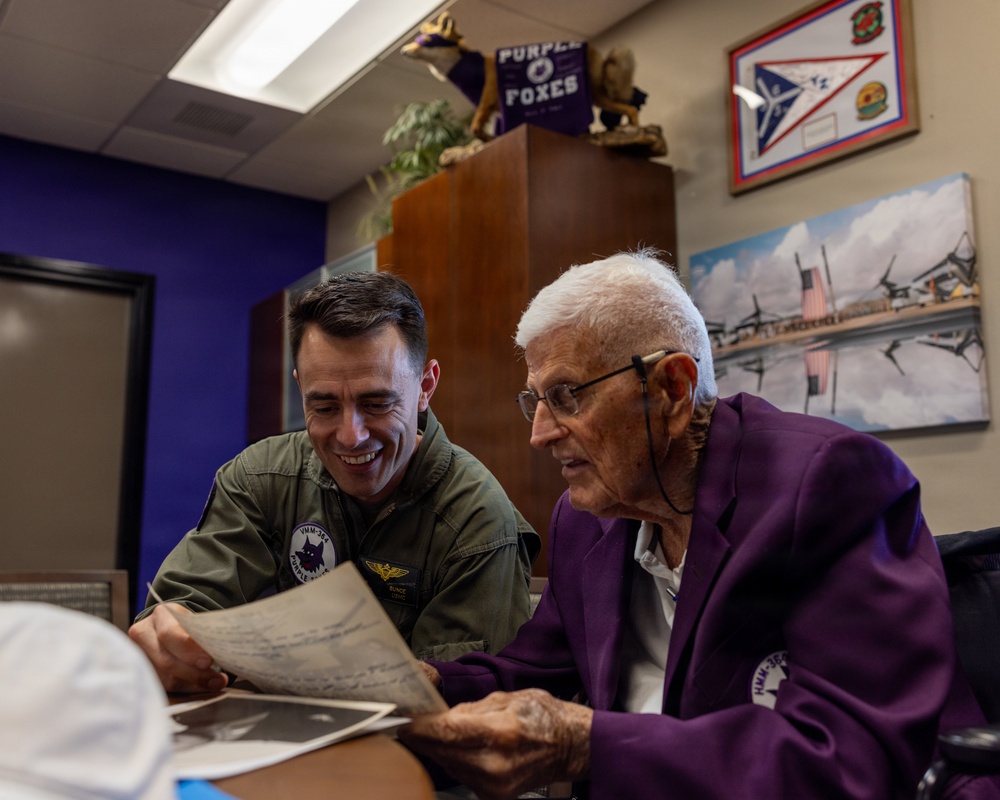 Plank holder Capt. Nelson J. Baker Visits VMM-364 Purple Foxes