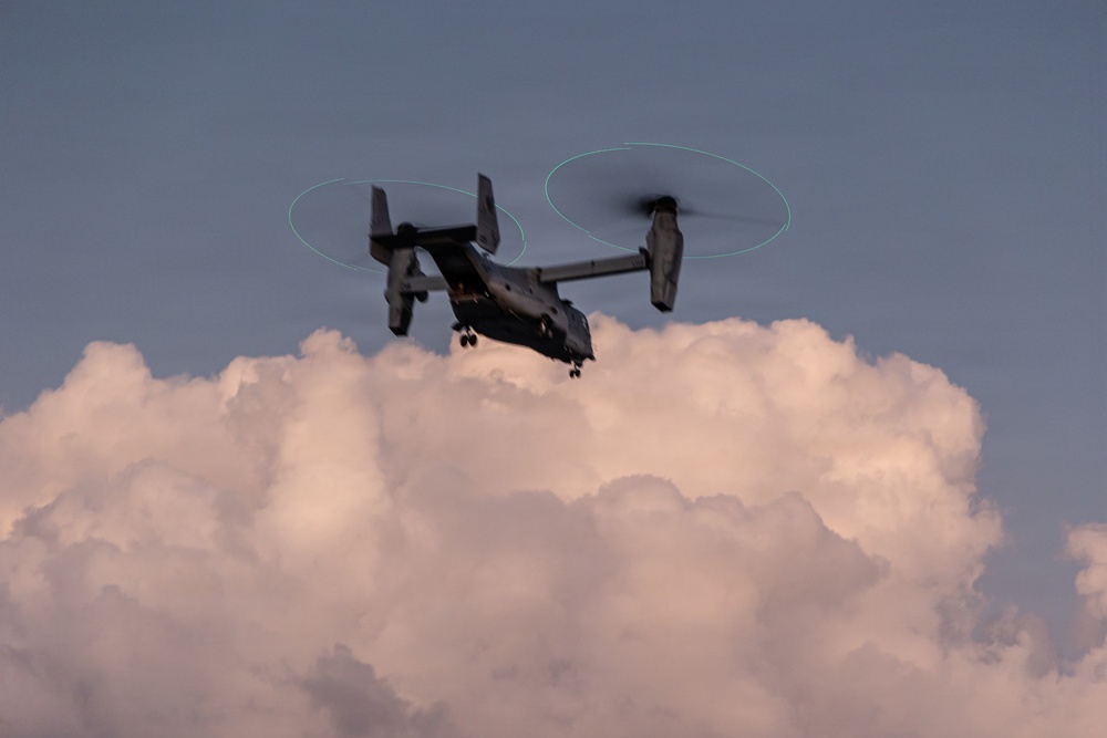 22nd MEU(SOC) | MV-22B Osprey Flight Operations at Sunset aboard the USS Iwo Jima