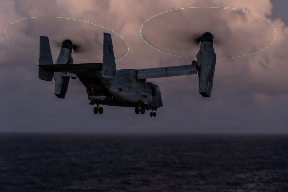 22nd MEU(SOC) | MV-22B Osprey Flight Operations at Sunset aboard the USS Iwo Jima